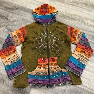 Rising International Multicolor Cotton Embroidered Hoodie, XXL